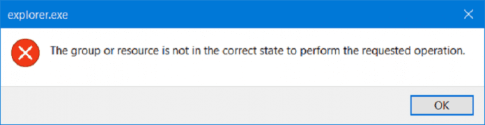 The Group or Resource Is Not In The Correct State To Perform The Requested Operation Error