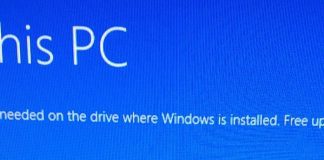 additional free space is needed on the drive where windows is installed