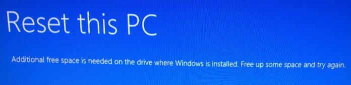 additional free space is needed on the drive where windows is installed