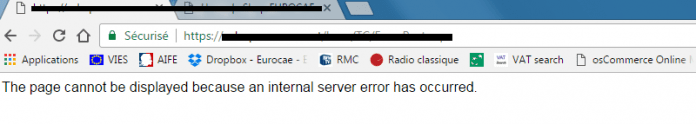 the page cannot be displayed because an internal server error has occurred